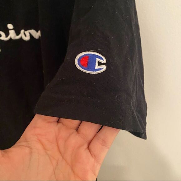 CHAMPION Logo Cotton T-Shirt in Black • sz L Large - Picture 3 of 6